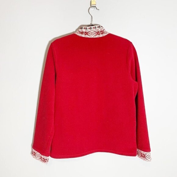 Vintage L.L. Bean red fair isle full zipper mock collar long sleeve cardigan‎ - Picture 4 of 8